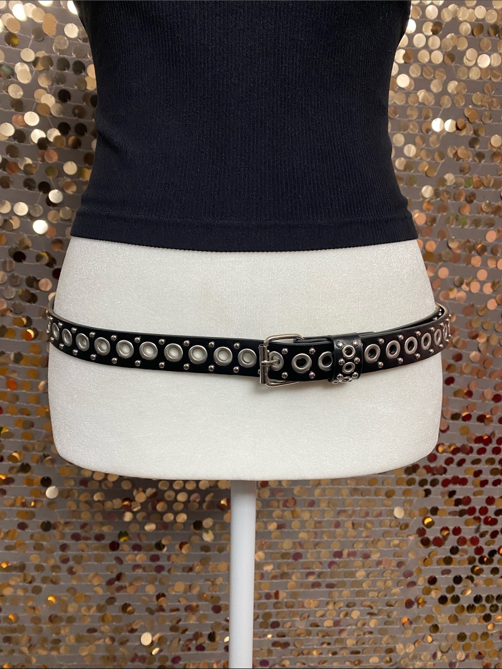 Black studded belt with silver accents #476